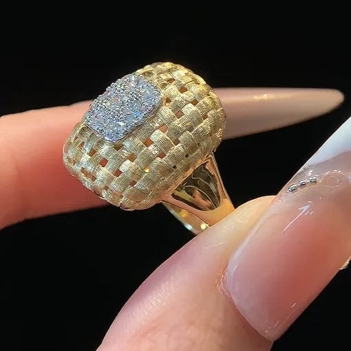 18K Braided Brushed Lab Diamond Ring