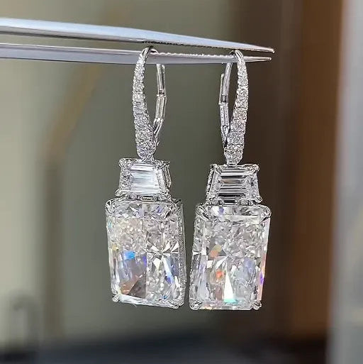 18K Gold Radiant Lab Diamond Drop Earrings IGI VVS2 F Color
