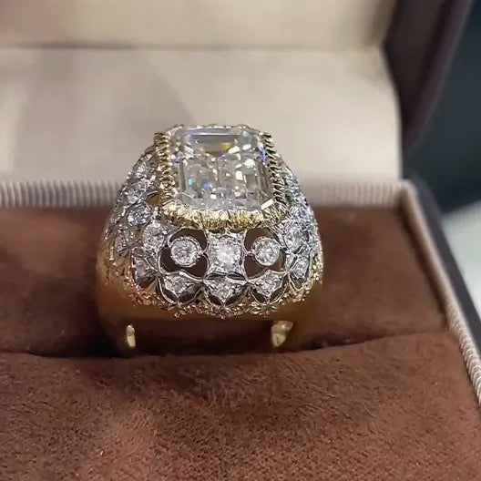 18K Gold Brushed Finish Ring | 10.090ct F VS1 Lab Grown Diamond with 1.187ct Side Lab Diamonds