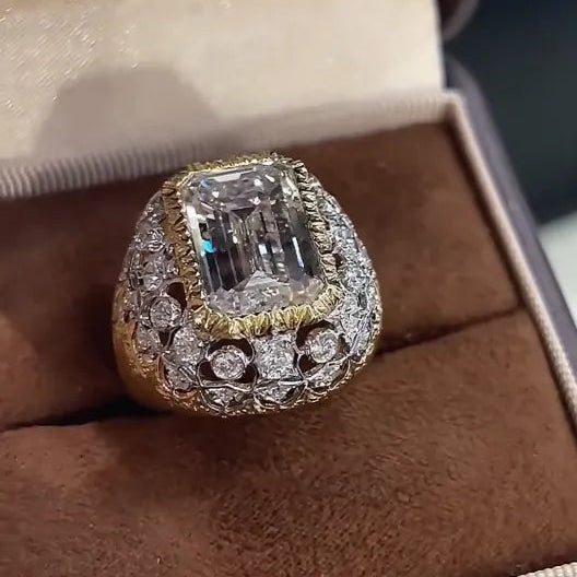 18K Gold Brushed Finish Ring | 10.090ct F VS1 Lab Grown Diamond with 1.187ct Side Lab Diamonds
