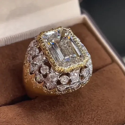 18K Gold Brushed Finish Ring | 10.090ct F VS1 Lab Grown Diamond with 1.187ct Side Lab Diamonds