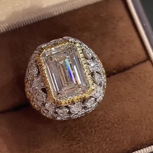 18K Gold Brushed Finish Ring | 10.090ct F VS1 Lab Grown Diamond with 1.187ct Side Lab Diamonds