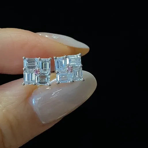 18K Solid Gold Trapezoid‑Cut Lab‑Grown Diamond Stud Earrings