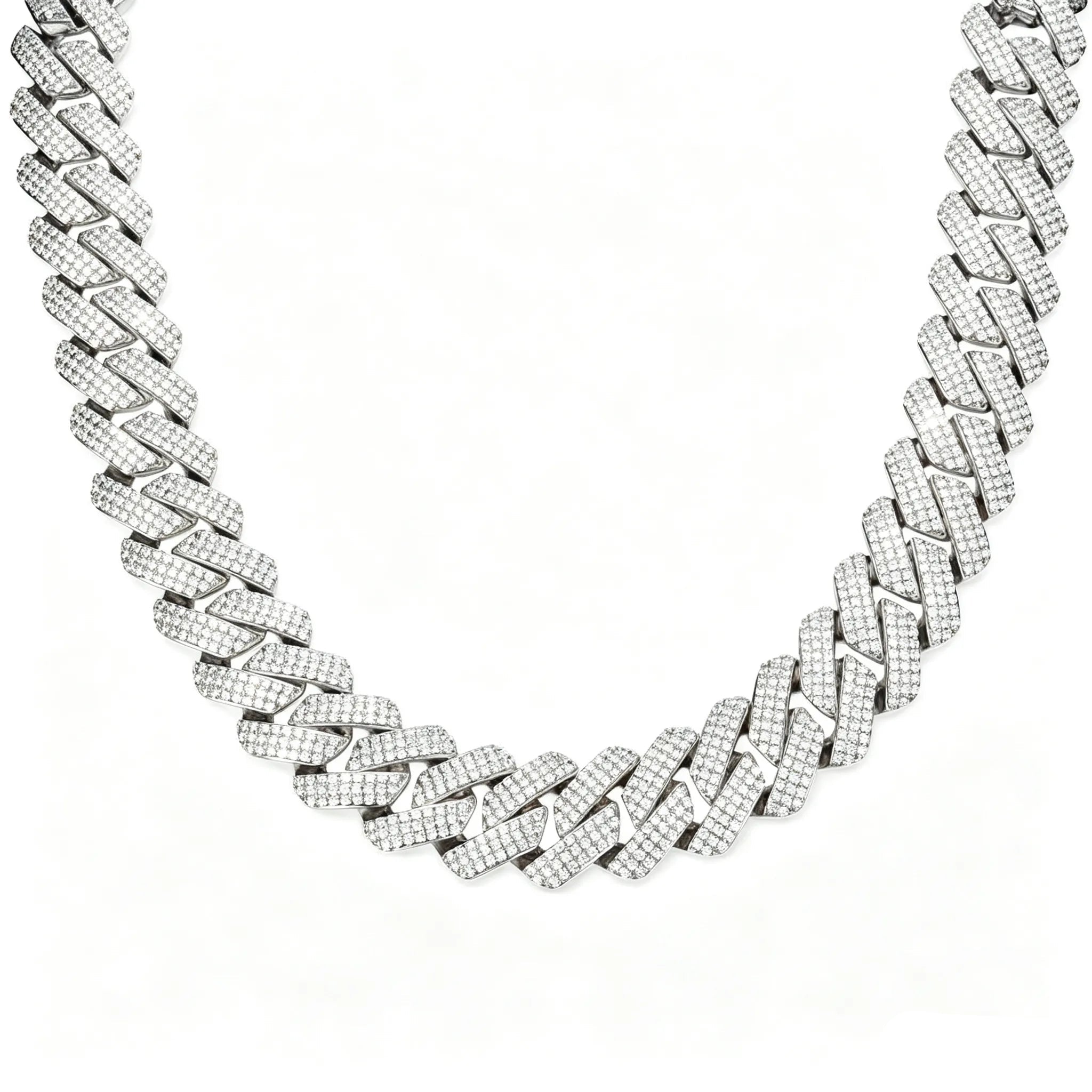 19mm Thick Diamond Paved Cuban Link Chain Necklace| Hip Hop Rhombic S925 Sterling Silver CZ Stone Necklace for Men
