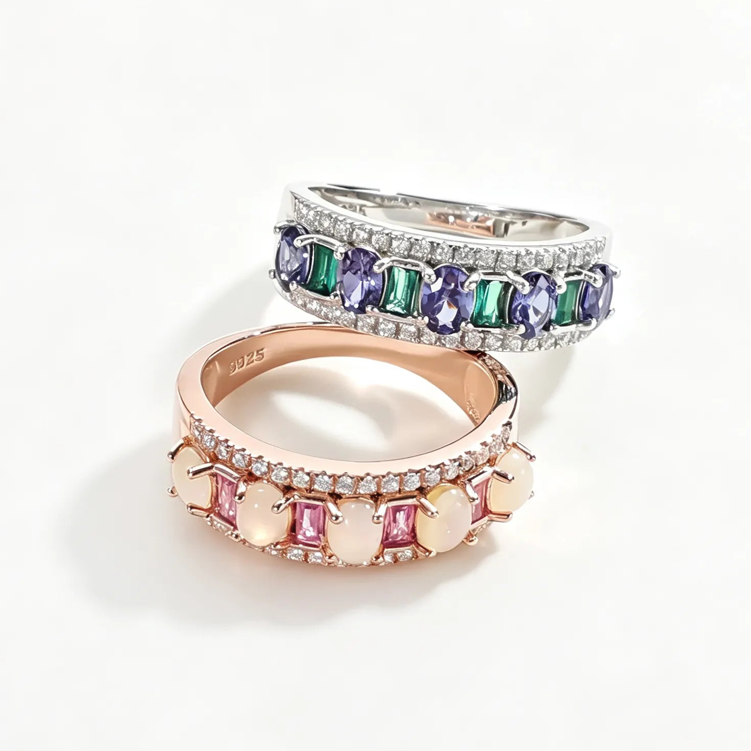 High-End Natural Opal Ring Inlaid With Sapphire Accents| Solid S925 Sterling Silver Australian Opal Fine Jewellery