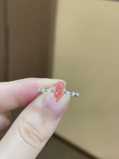 PT950 18K 1.01ct Pear Shaped Lab Grown Pink Colors Diamond Ring