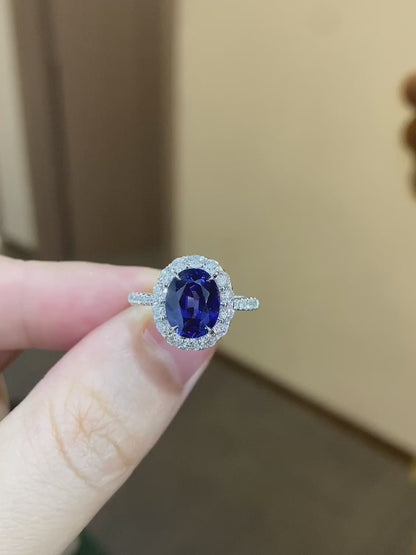 PT950 Platinum 2.47ct Round Lab Grown Blue Treasure Ring POSR1273