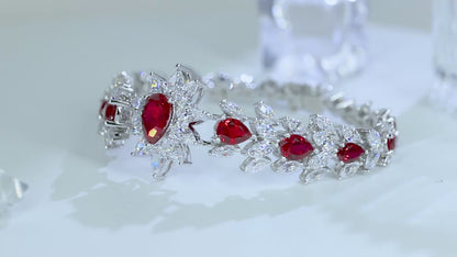 S925 Silver 8.35ct Lab Grown Red Treasure Bracelet W JRURL132Y