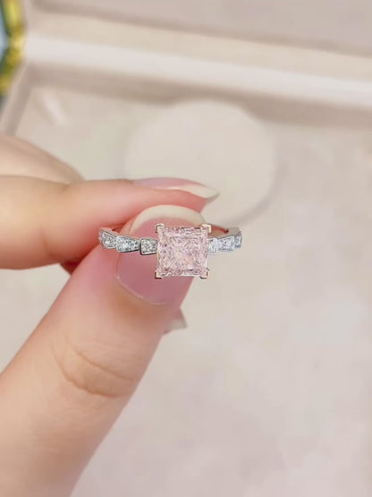 PT950 1.49ct Princess Cut Lab Grown Pink Color Diamonds Ring