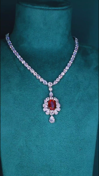 S925 Silver 7.08ct Lab Grown Ruby Treasure Luxury Large Chain Set W