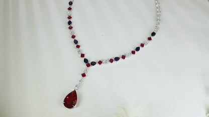 S925 Silver 55.25ct Synthetic Red & Blue Gemstone Necklace