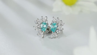 S925 Silver 2.13ct Pear Shaped Lab Grown Paraiba Earrings JE476Y