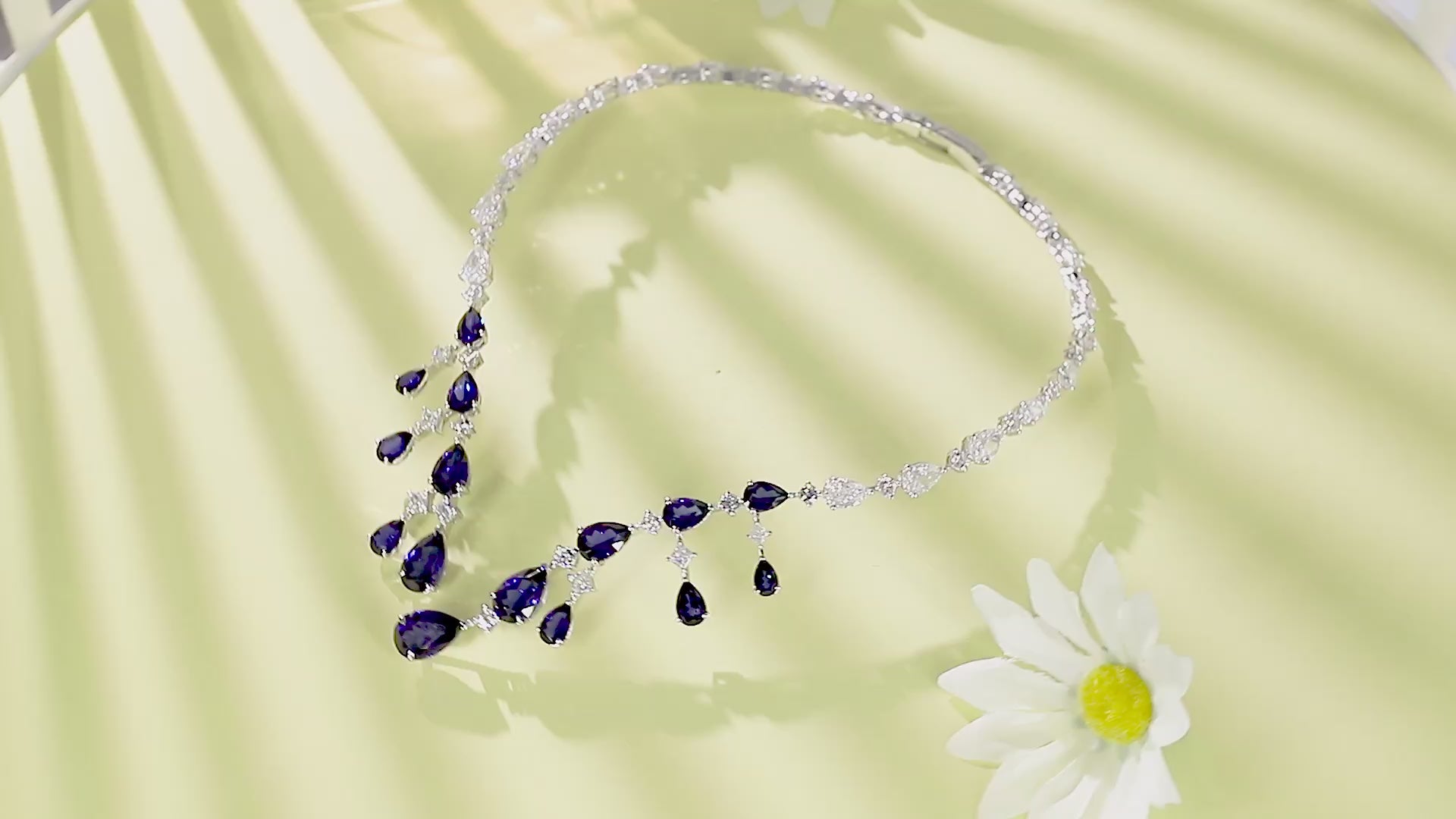 S925 Silver 34.21ct Pear Shaped Lab Grown Blue Treasure Collar A