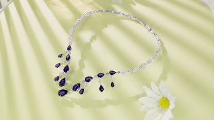 S925 Silver 34.21ct Pear Shaped Lab Grown Blue Treasure Collar A