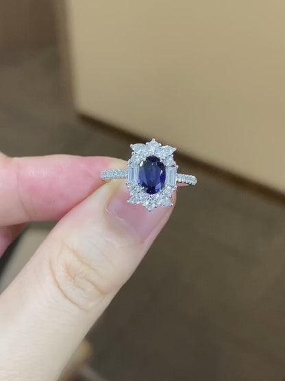 PT950 Platinum 0.73ct Oval Lab Grown Blue Treasure Ring RRUR182061