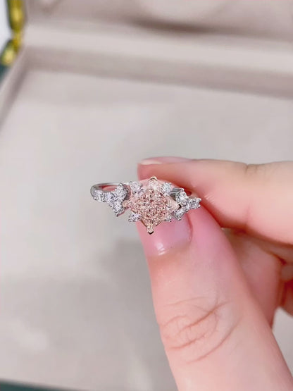 PT950 1.50ct Lab Grown Pink Color Diamonds Princess Cut Ring