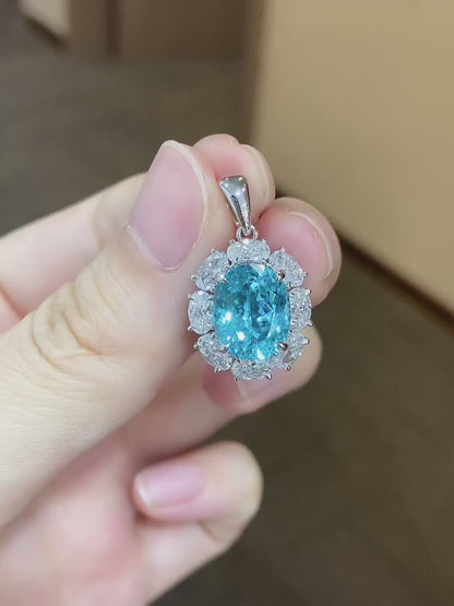 PT950 1.469ct Lab Grown Diamond & 7.44ct Lab Grown Paraiba Pendant (without chain)