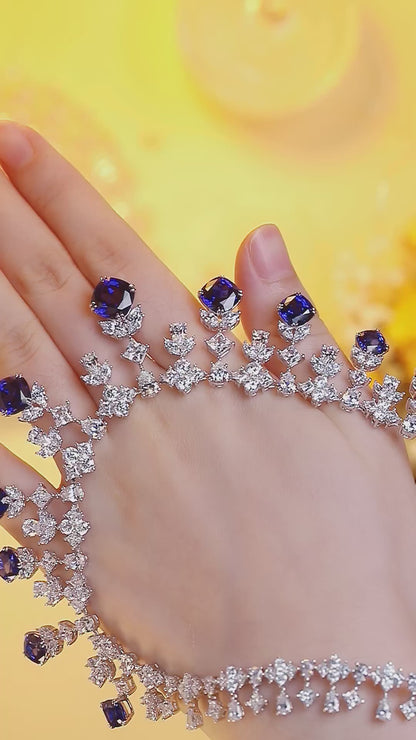 S925 Silver 32.04ct Blue Corundum Luxury Large Chain Set W