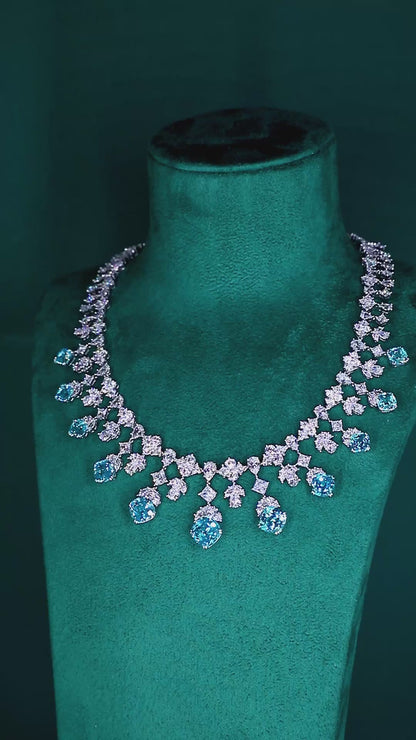 S925 Silver 44.26ct Lab Grown Paraiba Luxury Large Chain Set