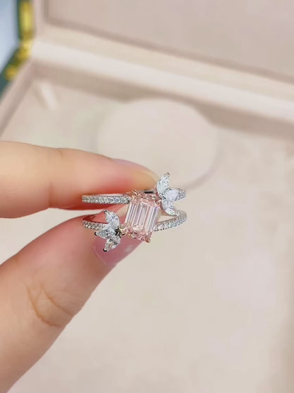 PT950 1.56ct Lab Grown Pink Color Diamonds Emerald Cut Ring