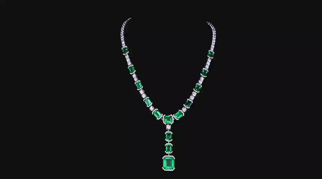 S925 Silver 38.35ct Synthetic Emerald Luxury Chain A