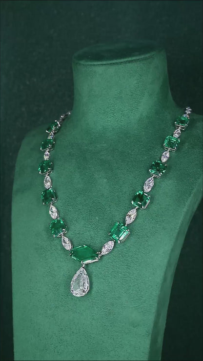 S925 Silver 61.68ct Lab Grown Emerald Necklace W