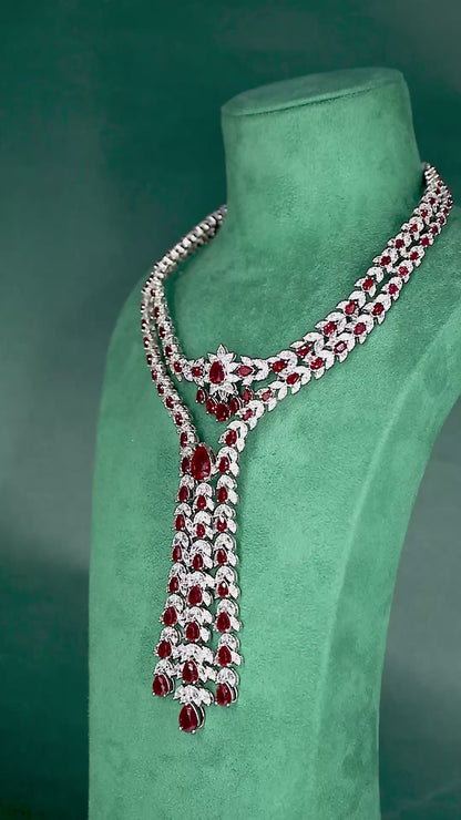 S925 Silver 58.49ct Lab Grown Ruby Treasure Luxury Large Chain Set W