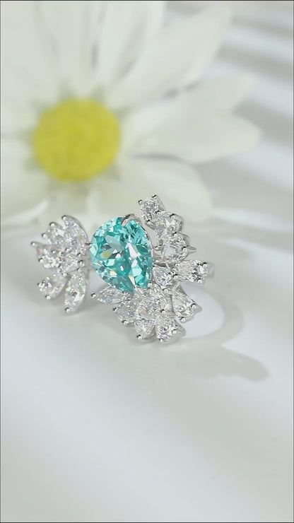 S925 Silver 6.39ct Droplet Shaped Lab Grown Paraiba Ring JR148Y