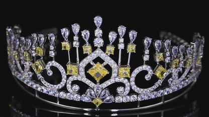 S925 Silver Yellow Sparkling Diamond Zircon Princess Square Crown W