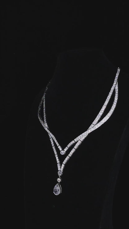 S925 Silver 12.9ct White Imitation Diamond Necklace A PN2158Y