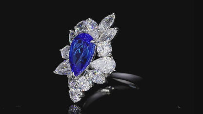 S925 Silver 4.3ct Lab Grown Cobalt Pointed Crystal Ring W