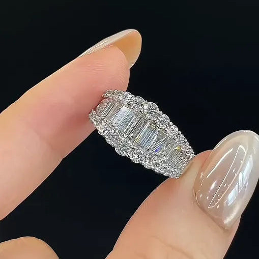 18K Solid Gold Round‑Trapezoid Lab‑Grown Diamond Eternity Band